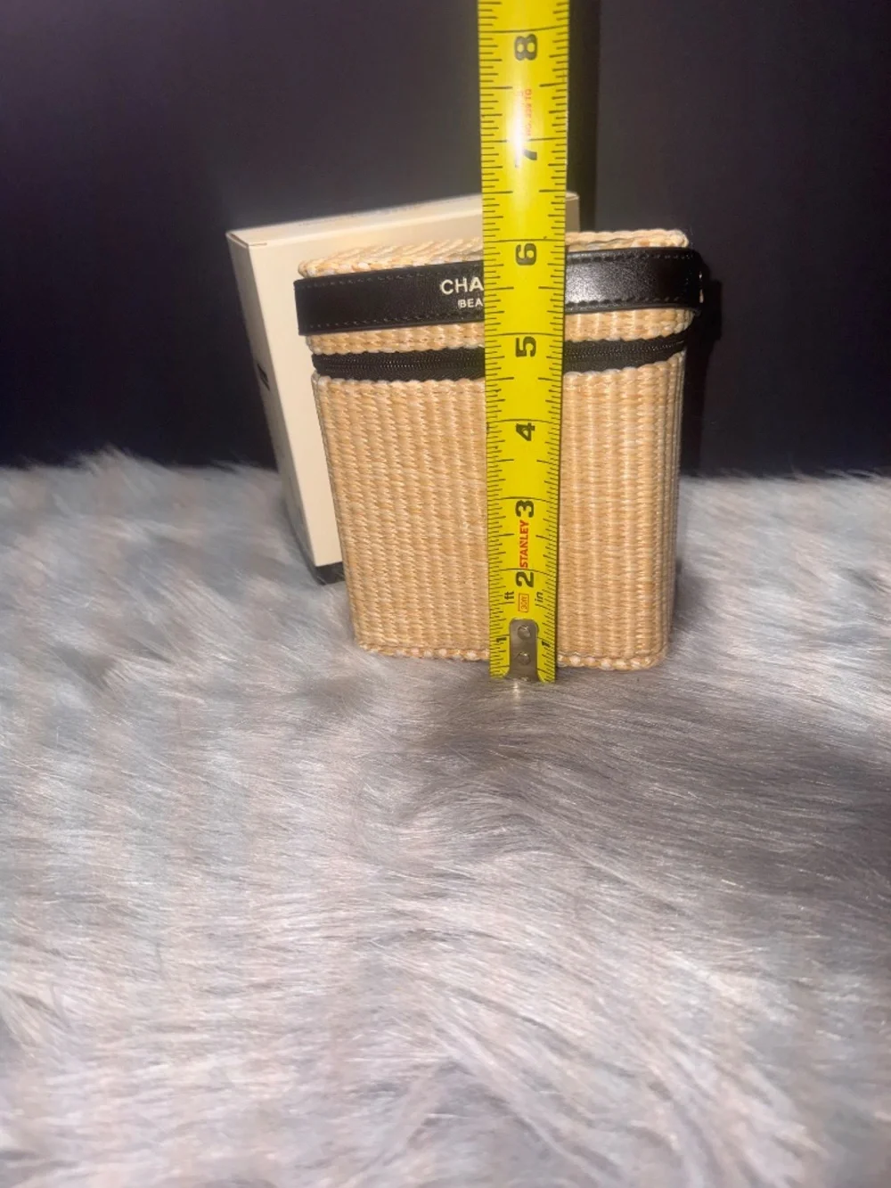 Les Beiges Panier Woven Cosmetic Case in Natural Beige with Black Trim~NIB